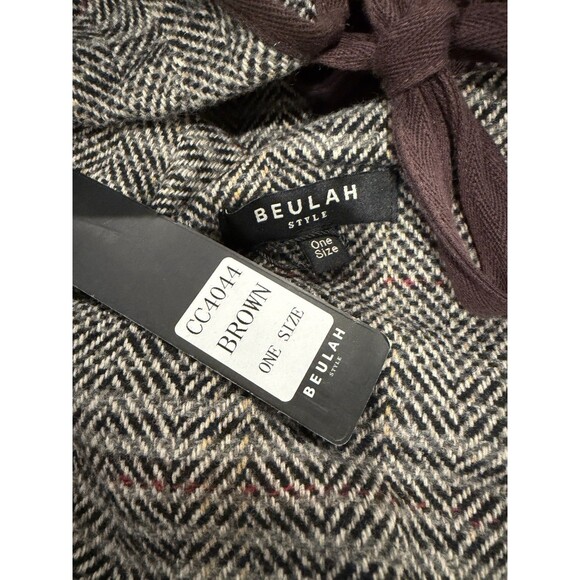 BEULAH Style Women Cotton-Blend Open Front Hooded Coat Brown One Size - Picture 9 of 14